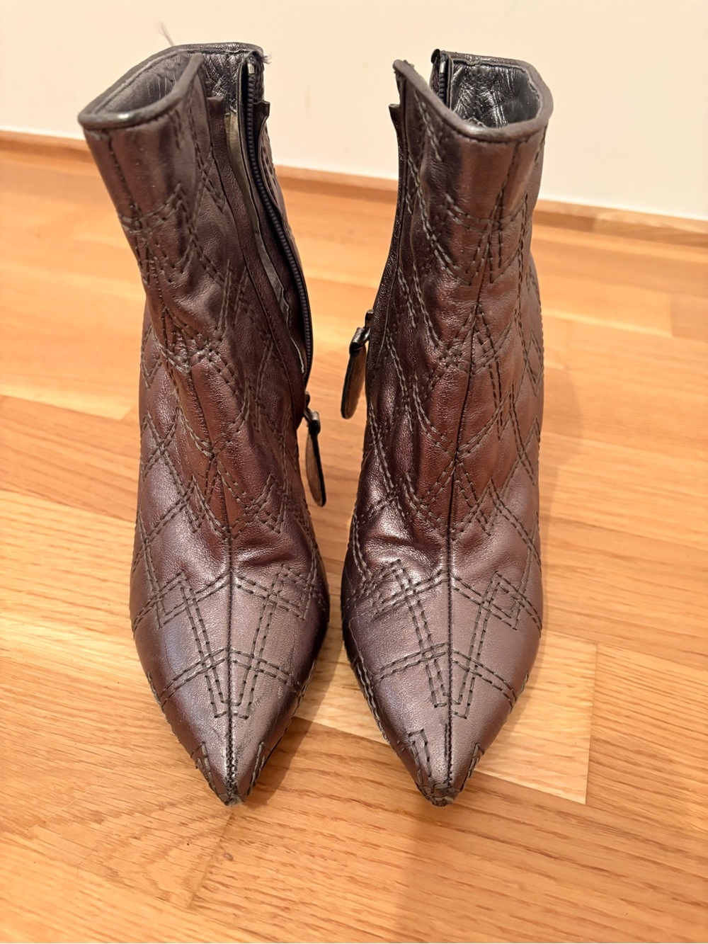 Dolce & Gabbana Quilted Pointed Ankle Booties in silver